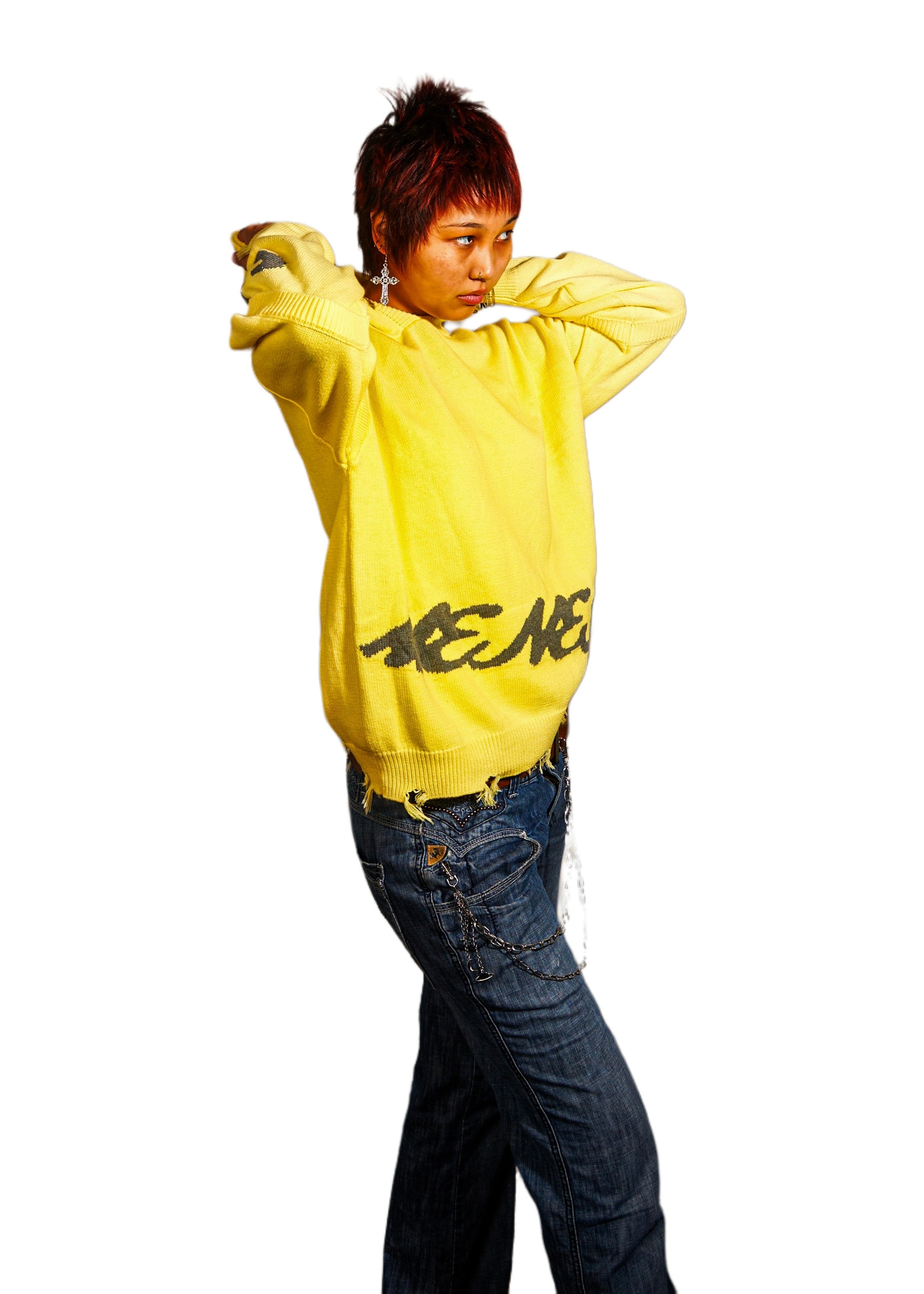Distressed Jacquard Hoodie in Yellow