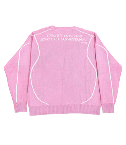 Pink Graphic Jacquard Cotton Crewneck Sweater