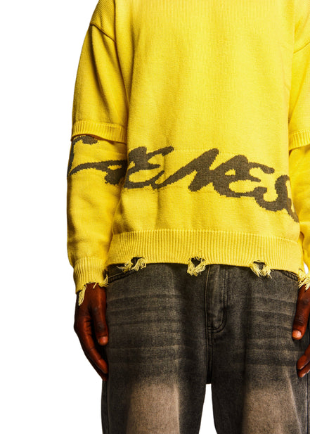 Distressed Jacquard Hoodie in Yellow