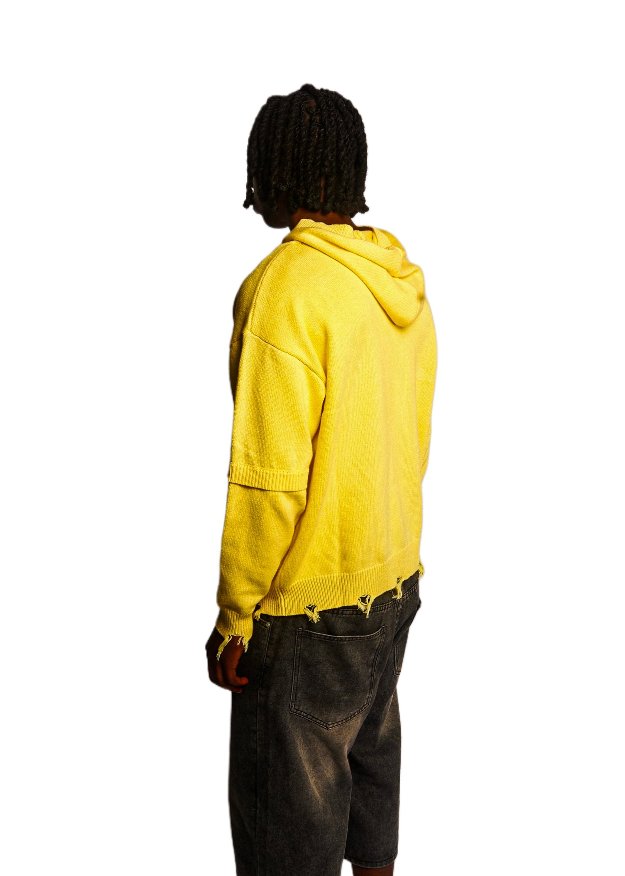 Distressed Jacquard Hoodie in Yellow