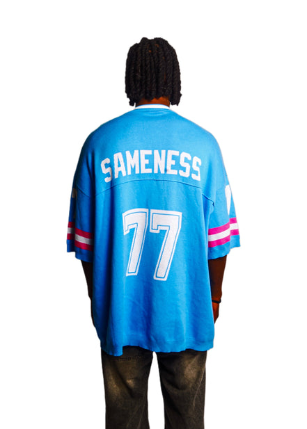 Oversized V-Neck Jersey Knit in Sky Blue
