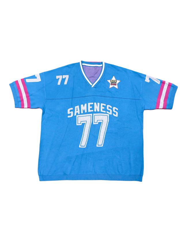 Oversized V-Neck Jersey Knit in Sky Blue