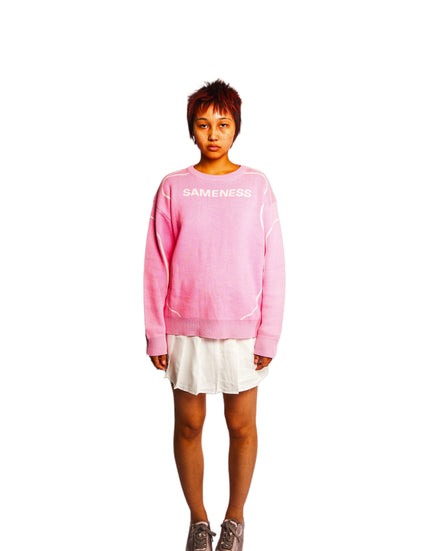 Pink Graphic Jacquard Cotton Crewneck Sweater