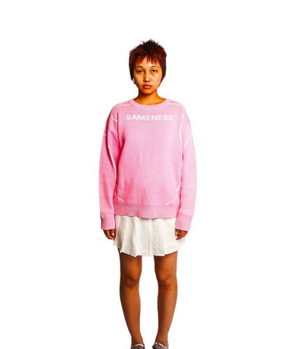 Pink Graphic Jacquard Cotton Crewneck Sweater