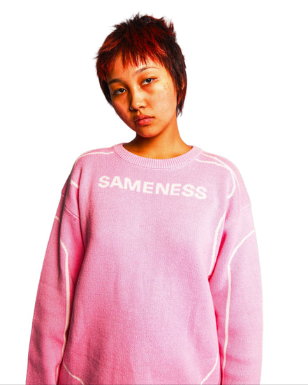 Pink Graphic Jacquard Cotton Crewneck Sweater