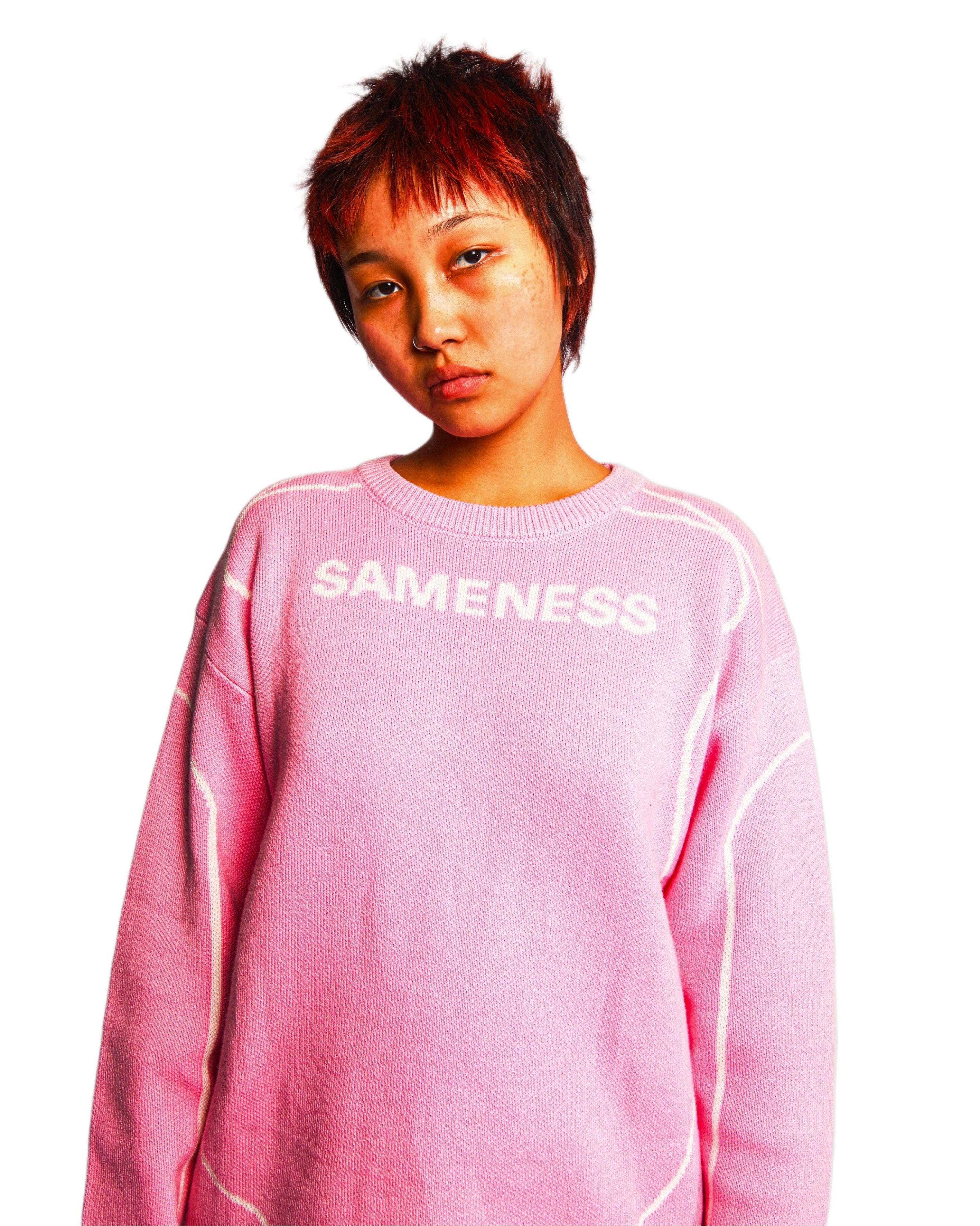 Pink Graphic Jacquard Cotton Crewneck Sweater