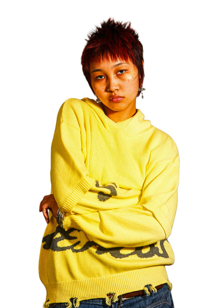 Distressed Jacquard Hoodie in Yellow