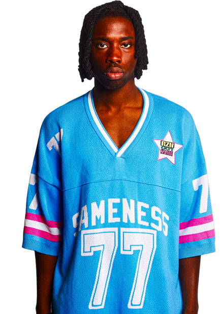 Oversized V-Neck Jersey Knit in Sky Blue