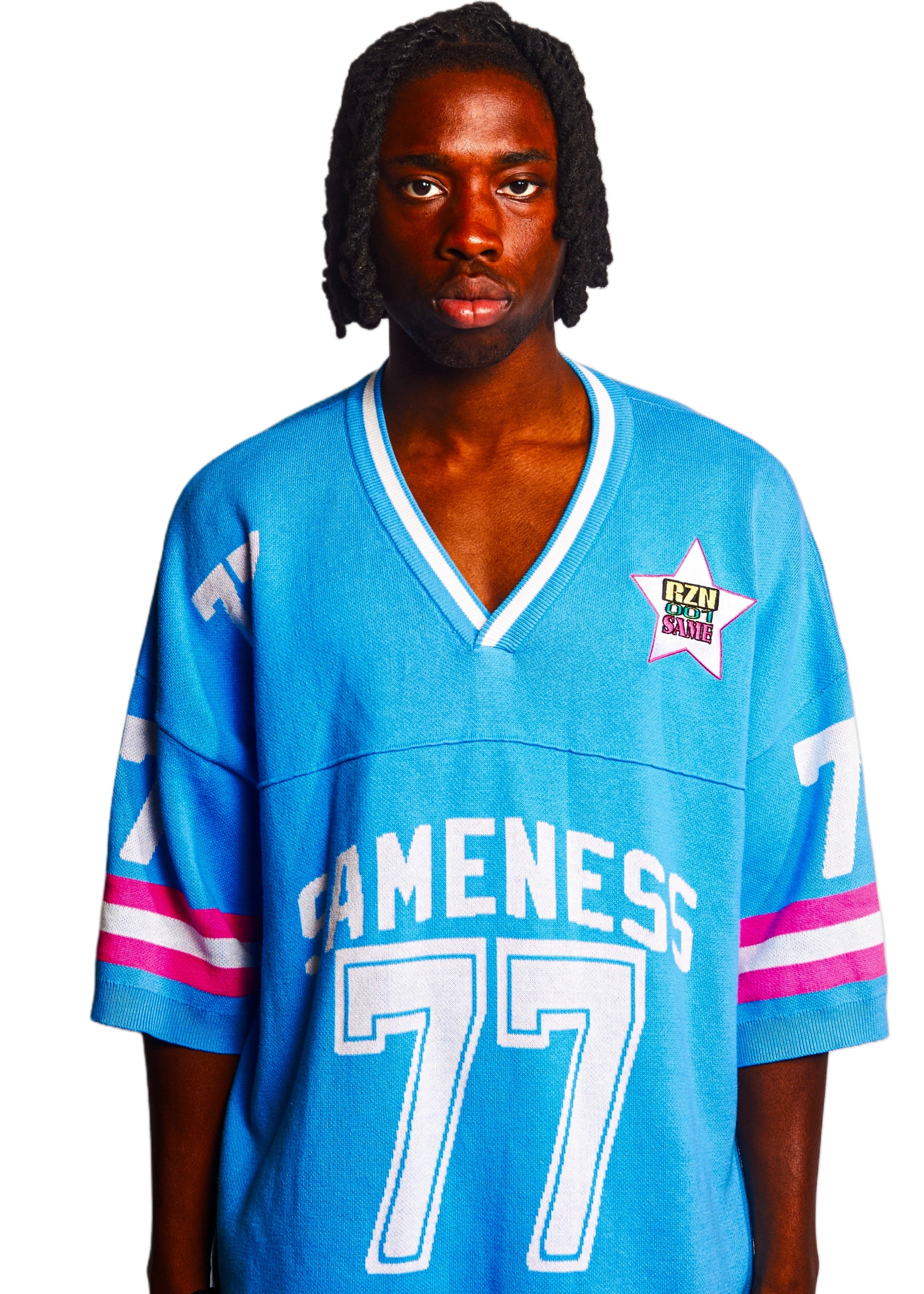 Oversized V-Neck Jersey Knit in Sky Blue