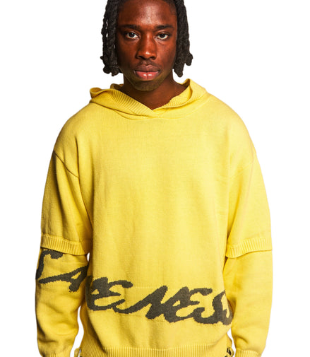 Distressed Jacquard Hoodie in Yellow
