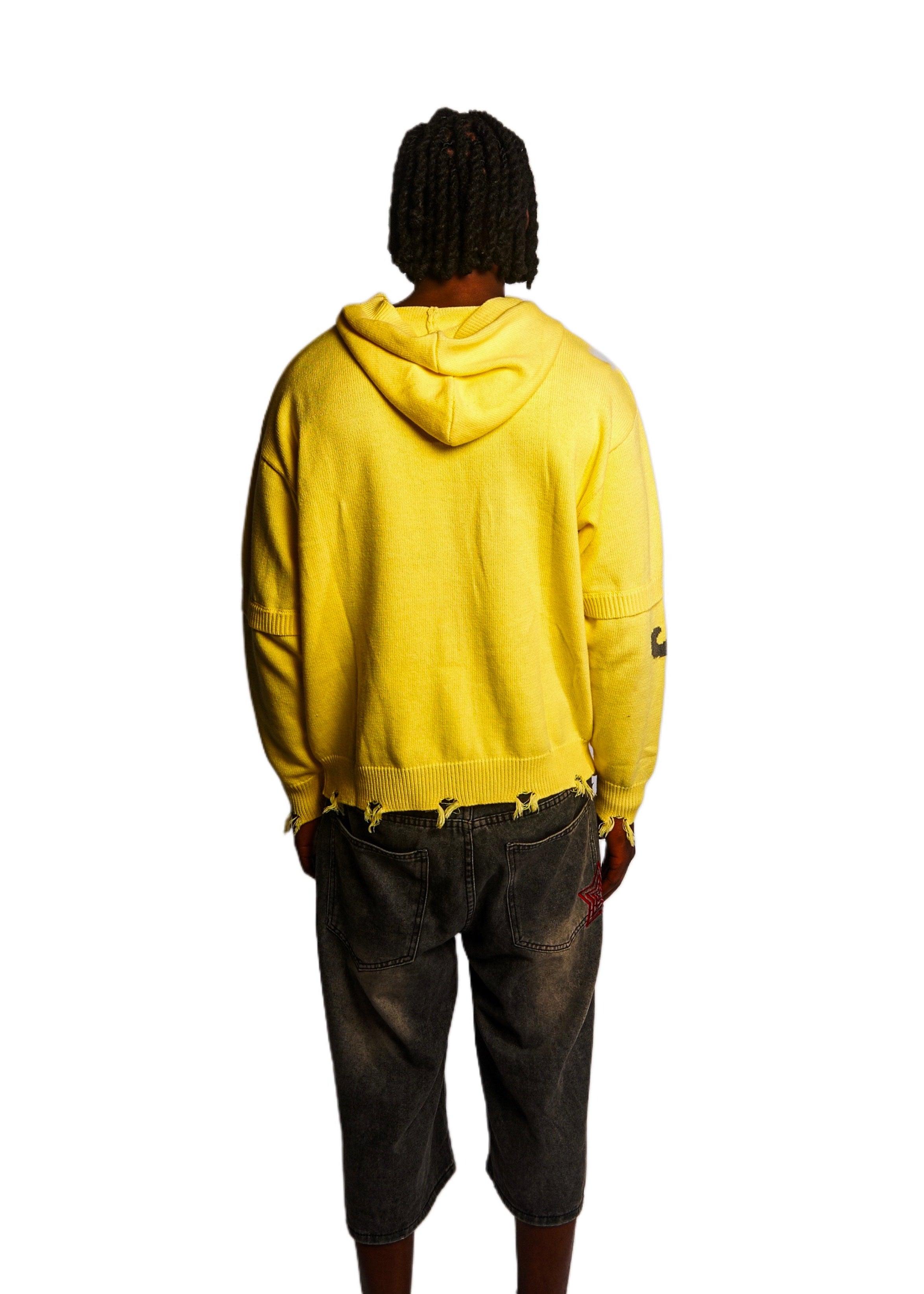 Distressed Jacquard Hoodie in Yellow