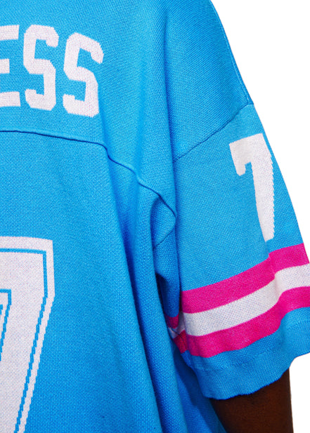 Oversized V-Neck Jersey Knit in Sky Blue