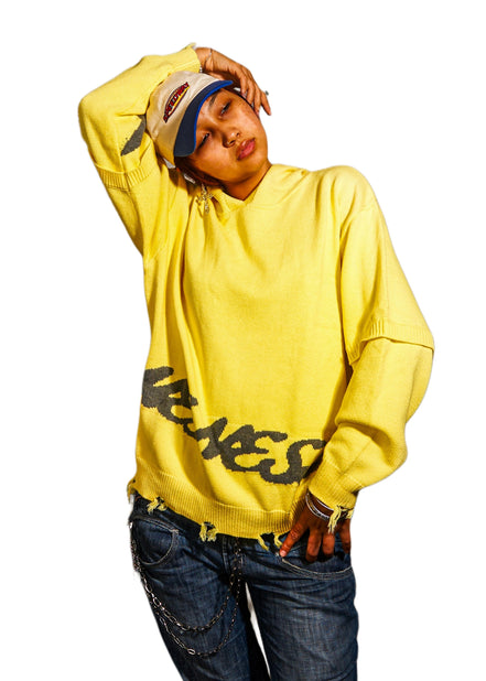 Distressed Jacquard Hoodie in Yellow