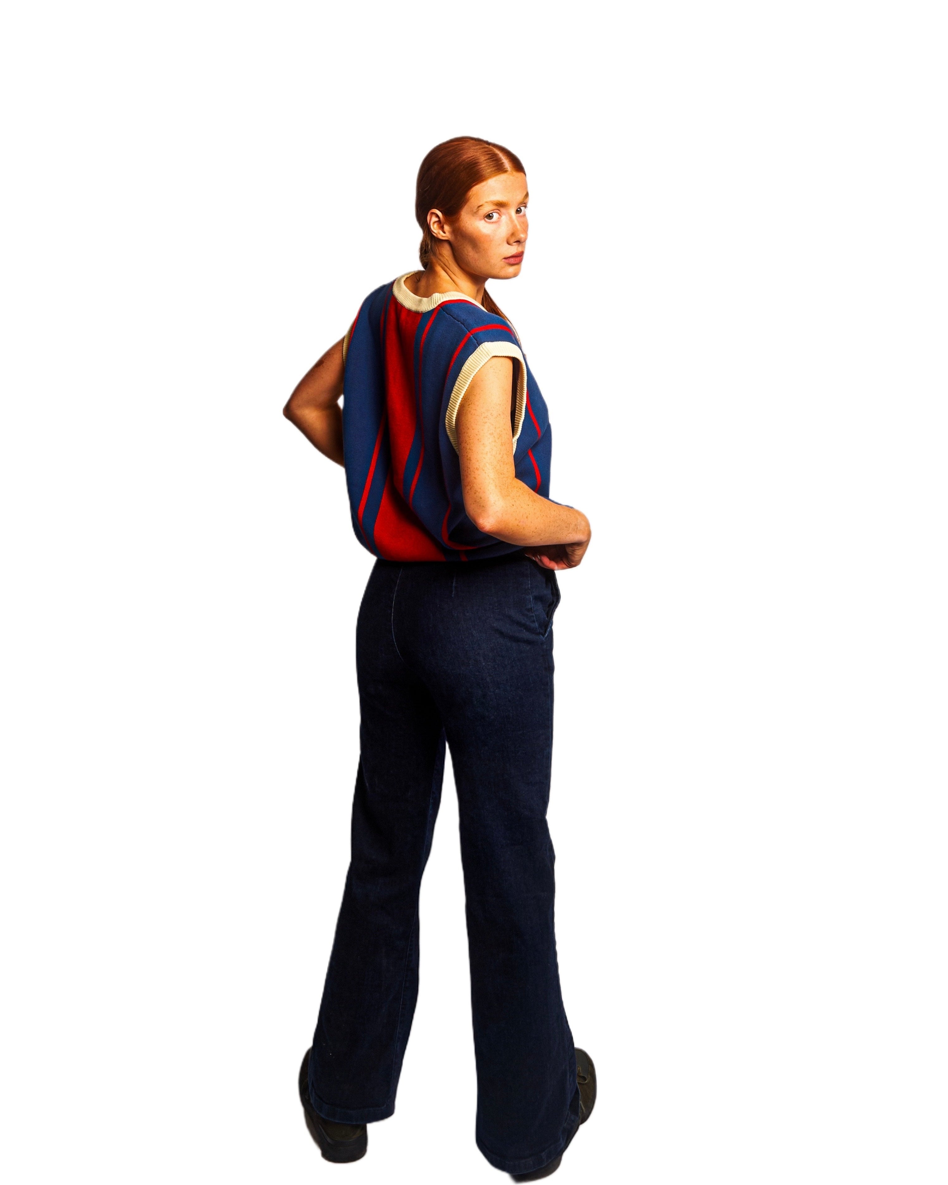 Striped Sleeveless Jacquard Vest in Red & Blue