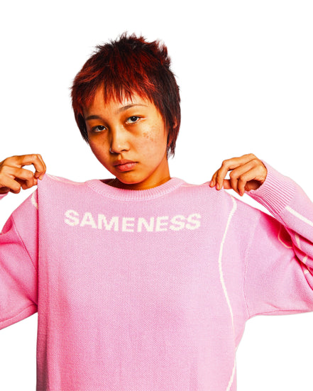 Pink Graphic Jacquard Cotton Crewneck Sweater