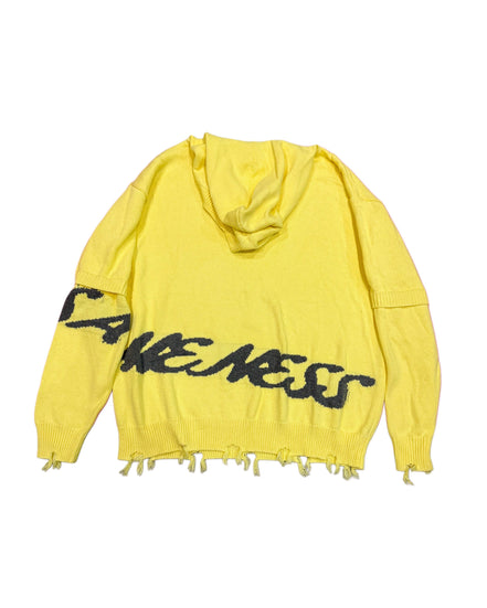 Distressed Jacquard Hoodie in Yellow