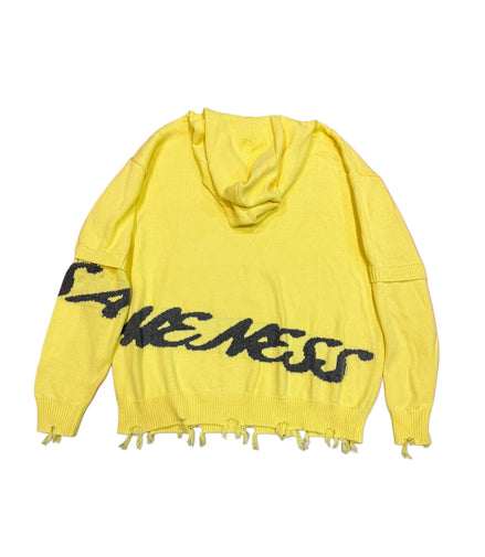 Distressed Jacquard Hoodie in Yellow