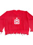Distressed Mesh Logo Sweater in Red