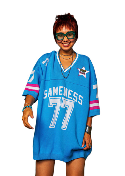 Oversized V-Neck Jersey Knit in Sky Blue