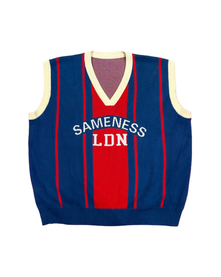 Striped Sleeveless Jacquard Vest in Red & Blue