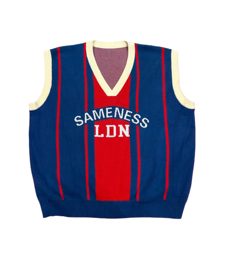 Striped Sleeveless Jacquard Vest in Red & Blue